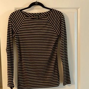 Lauren Ralph Lauren women’s top sz S long sleeve boat neck black wgold metallic
